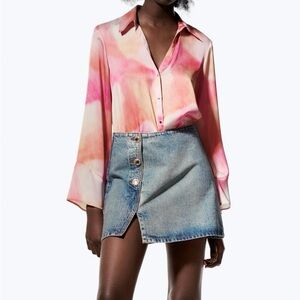 Zara tie dye pink button button lapel collar  size S